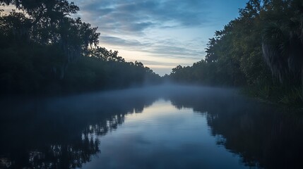 Morning Fog on Hillsborough river at Tampa Florida : Generative AI