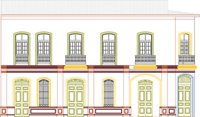 Vector sketch illustration of detailed design of a classic vintage ethnic government office building full of European style ornaments