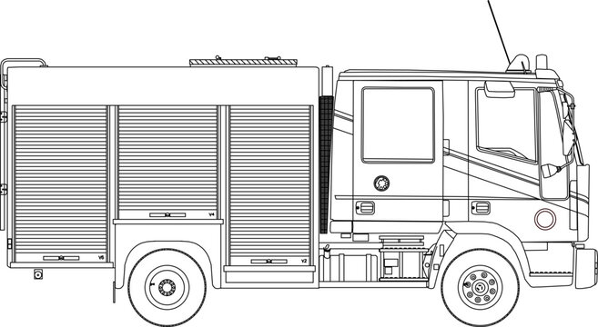 Vector sketch illustration of fast unit fire engine vehicle design silhouette drawing
