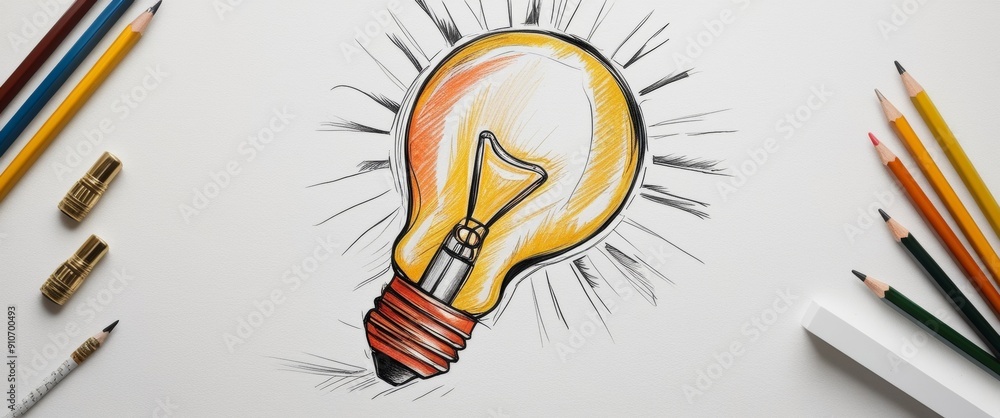 Aufkleber abstract light bulb pencil sketch on white background with mock up place. idea and innovate concept.