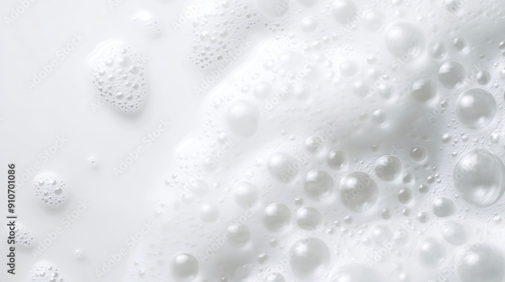 Aufkleber closeup view of white foam backdrop white foamy surface showing myriad bubble sizes from tiny to lar