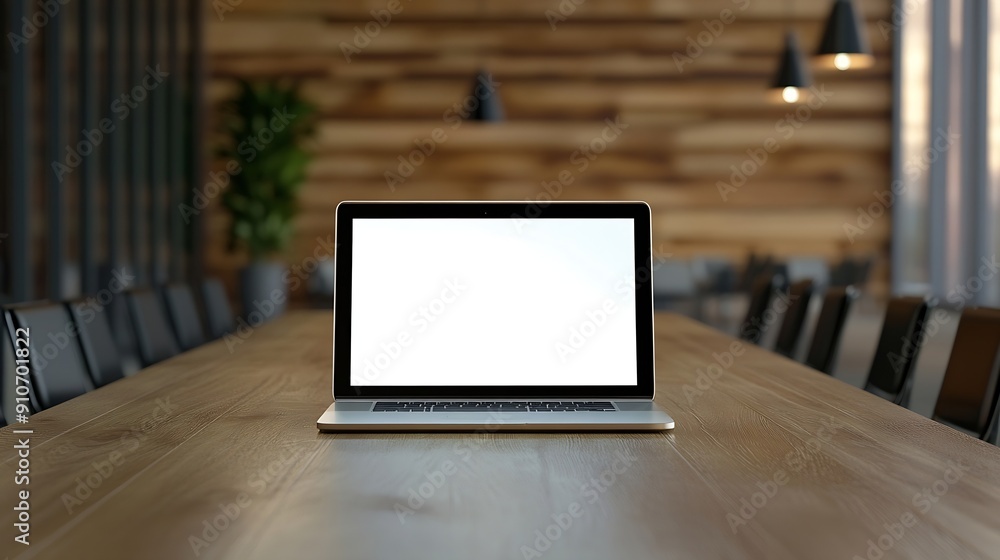Poster laptop display blank on table in meeting room : generative ai