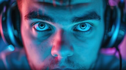 Close-up of a gamer s intense concentration during play, focus, e-sport determination