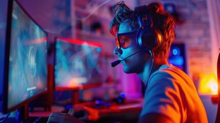 Gamer in action with intense concentration, gameplay, e-sport skill