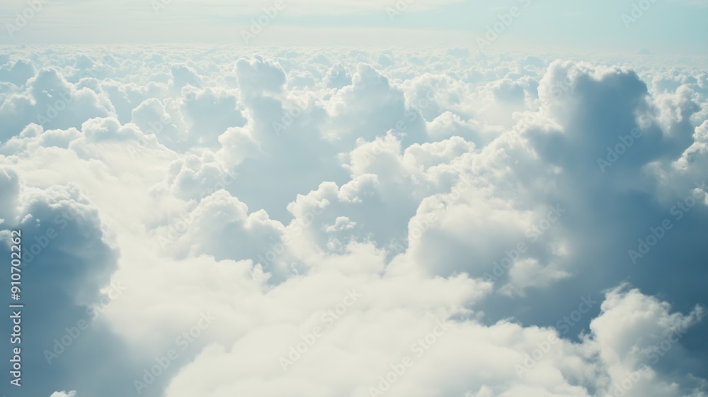 Aufkleber High nature view large white clouds on soft sky background in the morning View of white cloudy on the plane : Generative AI