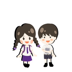 Thai students school uniform Cartoon no background