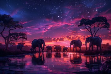 Elephants Under a Starry Sky