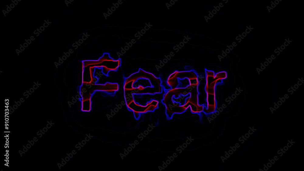 Poster fear text message animation in neon glowing colors on a black background