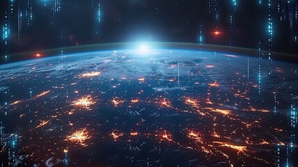 Futuristic Digital Globe with AI-Driven Data Network Connections light, star, christmas, space, night, bright, shine, fire, design, explosion, firework, holiday, red, glow, celebration, backgrounds, 