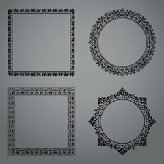 Set of decorative frames Elegant vector element for design in Eastern style, place for text. Floral black and gray borders. Lace illustration for invitations and greeting cards