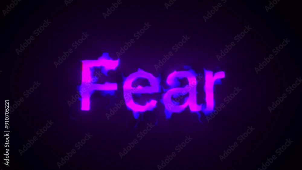 Poster fear text message animation with glowing neon lights on a black background