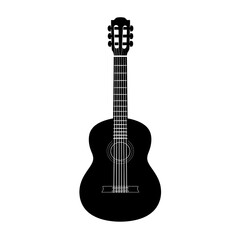 Obraz premium Stylish black guitar silhouette showcasing its elegant curves and classic design, perfect for music-related themes and projects.