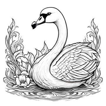 recommend clip art: swan on the lake line art of a swan in a serene setting