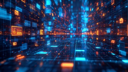  Abstract network grid with files and folders, futuristic software interface, digital document management system, store, search and organize documents, corporate business, paperless office