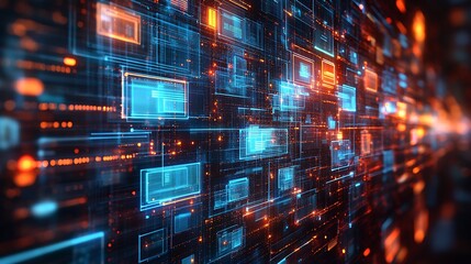  Abstract network grid with files and folders, futuristic software interface, digital document management system, store, search and organize documents, corporate business, paperless office