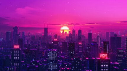 Neon Sunset Over a Futuristic Cityscape