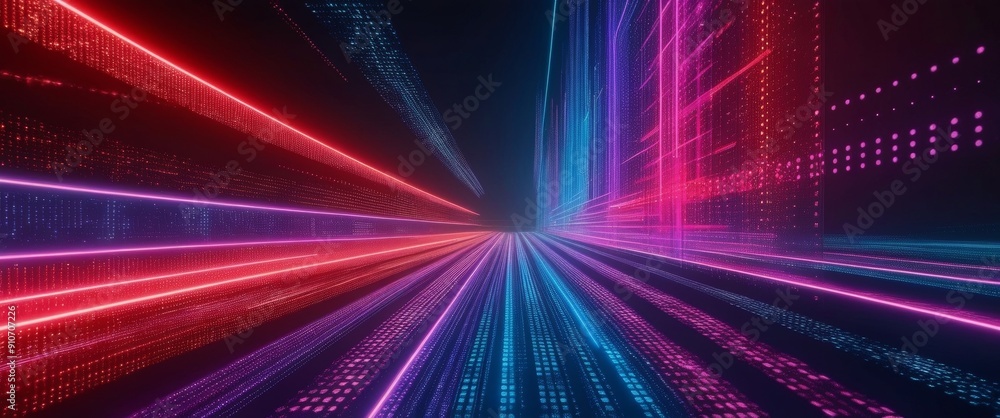 Poster Futuristic Digital Light Display with Colorful Abstract Patterns