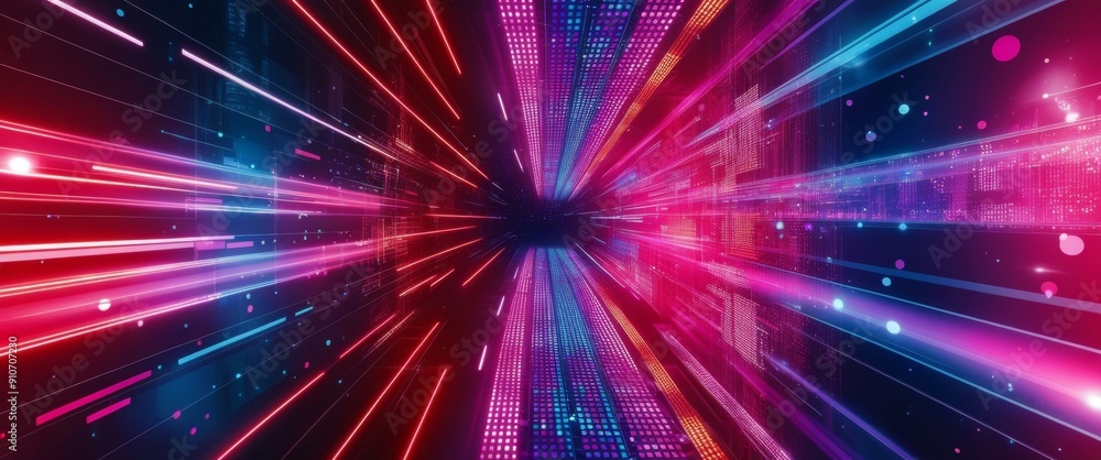 Poster Futuristic Digital Light Display with Colorful Abstract Patterns
