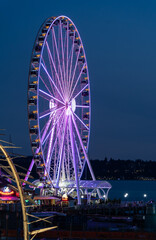 Seattle pier ferris wheel at night