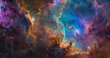 A Colorful Nebula with Stars and Gas Clouds