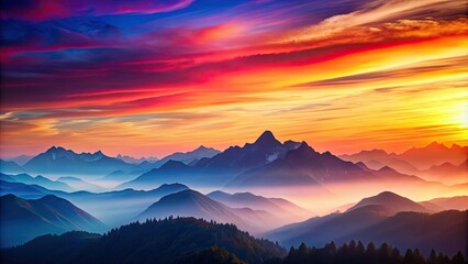 Obraz premium Scenic sunset mountain range with colorful sky gradient, scenic, sunset, mountain, range, colorful, sky, gradient, nature