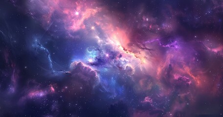 A Starry Night Sky with Nebulae in Shades of Pink, Purple, and Blue