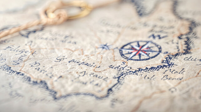 Old vintage paper map with compass rose treasure adventure discovery navigation geography antique background exploration history travel ancient cartography