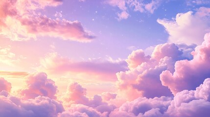 Enchanting Cotton Candy Clouds - Dreamy Pink and Purple Sky Background for Feminine Designs with a Touch of Space