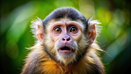 Fototapeta premium A playful monkey with a beard on its face and head, monkey, animal, playful, humorous, beard, cute, funny, hairy, primate, wild