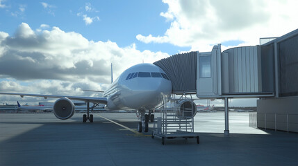 Airplane Docked at Airport Gate