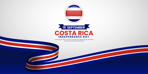 Costa Rica Independence day or National Day greeting banner with waving flag on white background