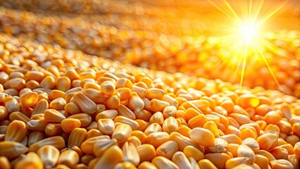 Corn kernels glistening in the sunlight , agriculture, harvest, food, farming, yellow, summer, crops, growth, organic, natural, healthy