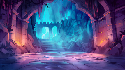 Dark fantasy dungeon ancient ruins magic background digital art concept illustration mystical temple entrance mysterious castle portal adventure game scenery wallpaper