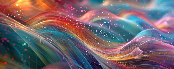 Fototapeta premium Abstract Colorful Wavy Lines with Glittering Particles