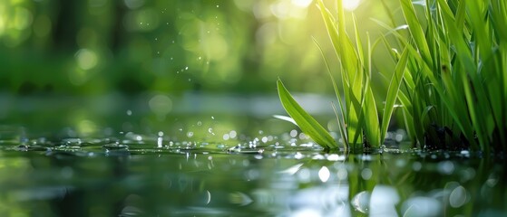 Enhancing Biodiversity Through Grass Cultivation: Positive Environmental Impact Around Pond in 8K UHD