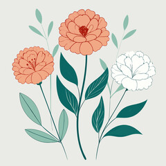 Beauty flowers nature vector line art illustration