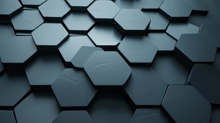 Abstract Dark Hexagon Tiles Wall Surface with Random Heights, 3D Rendering Background