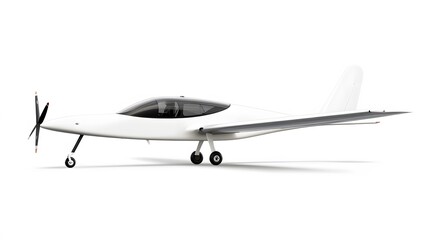 A glider aircraft, side profile, isolated on white background