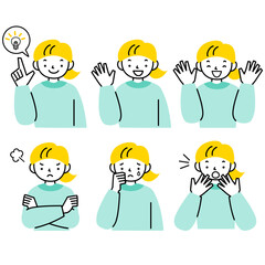 いろいろな表情の女の子の上半身セット
