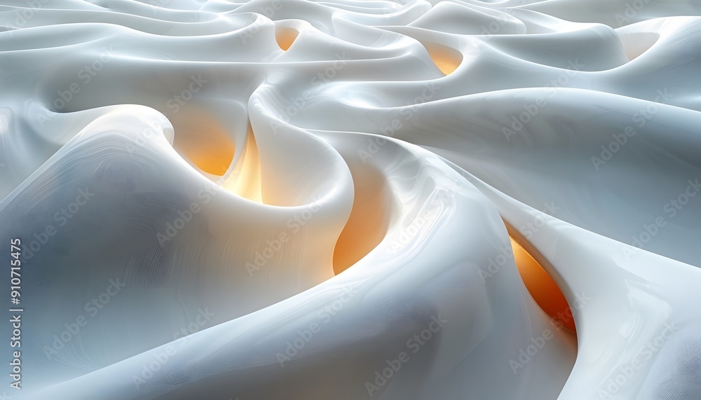 Poster abstract white background with glowing light in the gaps between the waves