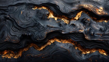 Abstract 3D render of a dark, textured surface with golden accents