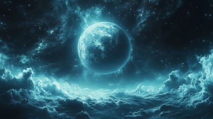 A Cinematic Exploration of a Sad Fantasy Space Theme in Cyan Color Tones, Capturing the Melancholic and Otherworldly Atmosphere with a Dramatic Visual Effect