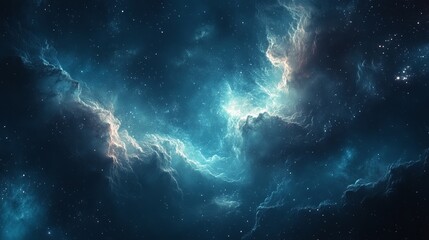 A Cinematic Exploration of a Sad Fantasy Space Theme in Cyan Color Tones, Capturing the Melancholic and Otherworldly Atmosphere with a Dramatic Visual Effect