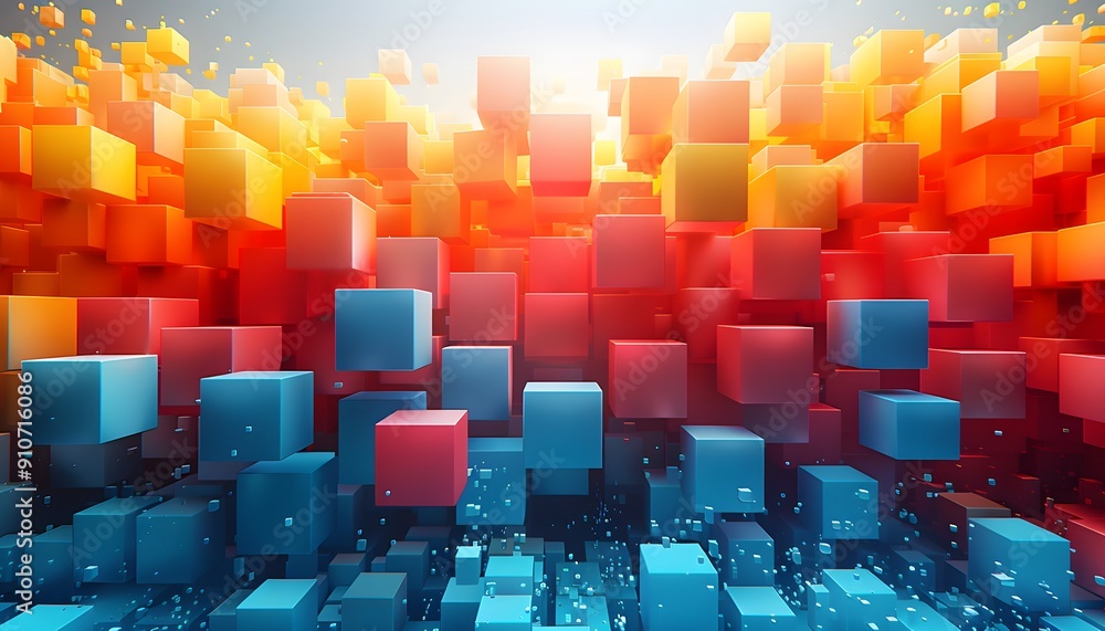Poster abstract background of colorful cubes with a gradient from red to blue