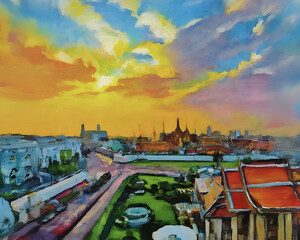 Obraz premium The Grand Palace Bangkok: AI-Generated Watercolor Painting