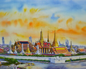 Obraz premium The Grand Palace Bangkok: AI-Generated Watercolor Painting