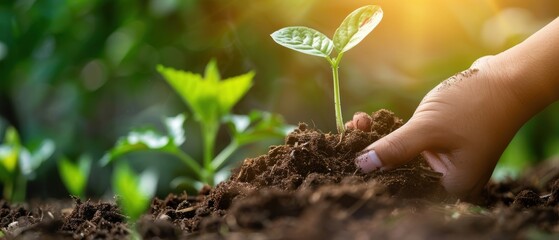 Close-up of Hands Cultivating Soil with Compost for Enhanced Fertility in Gardening