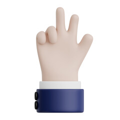 3D Rendered Hand Gesture Thee sign. Transparent Background