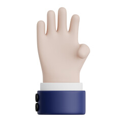 3D Rendered Hand Gesture Four sign. Transparent Background