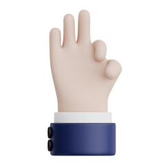 3D Rendered Hand Gesture Thee sign. Transparent Background